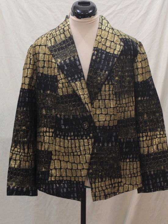 Chico's Jackets & Blazers - Chico’s Size 2 Gold Black Metallic Croc Print Silk Blend Blazer